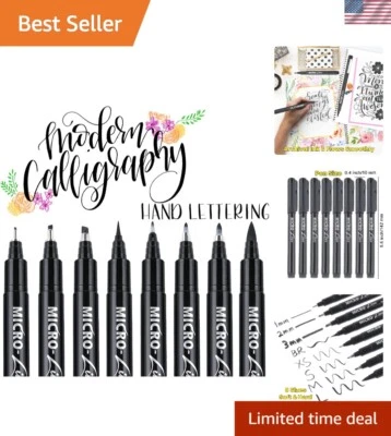 Juego completo de pinceles de caligrafía de tinta negra - 8 tamaños para expresión creativa Foto 1 de 4