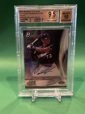 Orlando Arcia 2016 Bowman Platinum Presence negro automático 1/1 Pop 1 Braves BGS 9,5 Foto 1 de 2