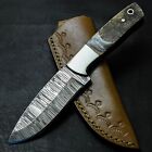 fix blade Handmade Damascus Steel Hunting Knife With Ram Horn W/Steel Bolster 62