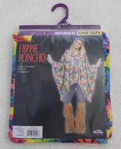 Hippie Poncho Women's One Size Costume Tie-Dye Includes Headband 60s 70s Party - Picture 1 of 4
