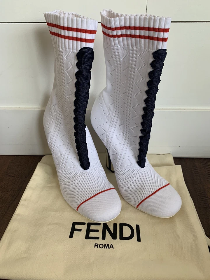Botines Calcetines FENDI Rockoko Blanco y Azul Emily In Paris - Talla 36 Foto 1 de 4
