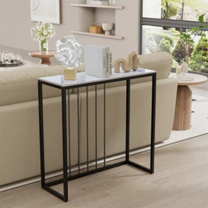 Narrow Entryway Console Table Sofa Table Plants Flower Lamp Storage w/ Stone Top - Picture 1 of 18