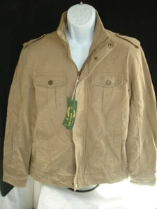 NWT WenVen Men's Beige Denim Style Military Jacket Lightweight Cotton Cargo Sz S - Picture 1 of 8