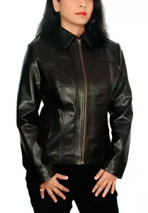 Women Biker Motorcycle Short Peacoat Motorcycle Brown Real Leather Jacket - Picture 1 of 10