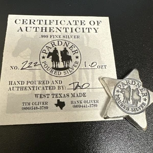 2023 1 Oz PARDNER Poured Silver Lone Star PARDNER Star Bullion mit COA #222 - Bild 1 von 6