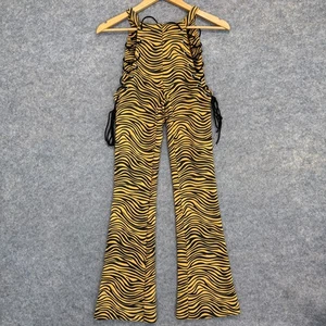 Hidden Cult Tiger Striped Jumpsuit Womens XS Lace Up Wynn Pants Flared RARE - Picture 1 of 11