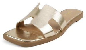 Soda sandali donna slip-on fascia ad H infradito piatto slide punta quadrata KNIT-S oro - Foto 1 di 6