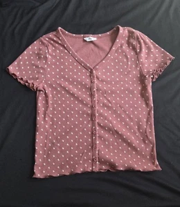 Gap Teen Girls Mauve Pink Floral Ribbed Button Up Top Blouse Size 14-16 - Picture 1 of 4