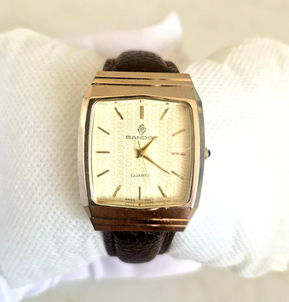 Reloj de Vestir SANDOZ Vintage Para Hombre Unisex Cuadrado Tanque Cuero Cuarzo *Reacondicionado Foto 1 de 4