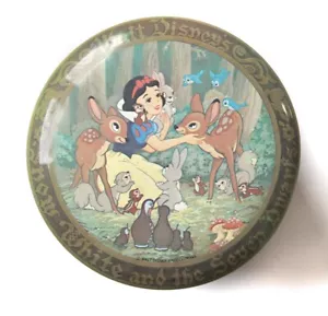 VTG Walt Disney SNOW WHITE & the Seven Dwarfs CANDY TIN ROUND 5" 1986 ENGLAND - Picture 1 of 6
