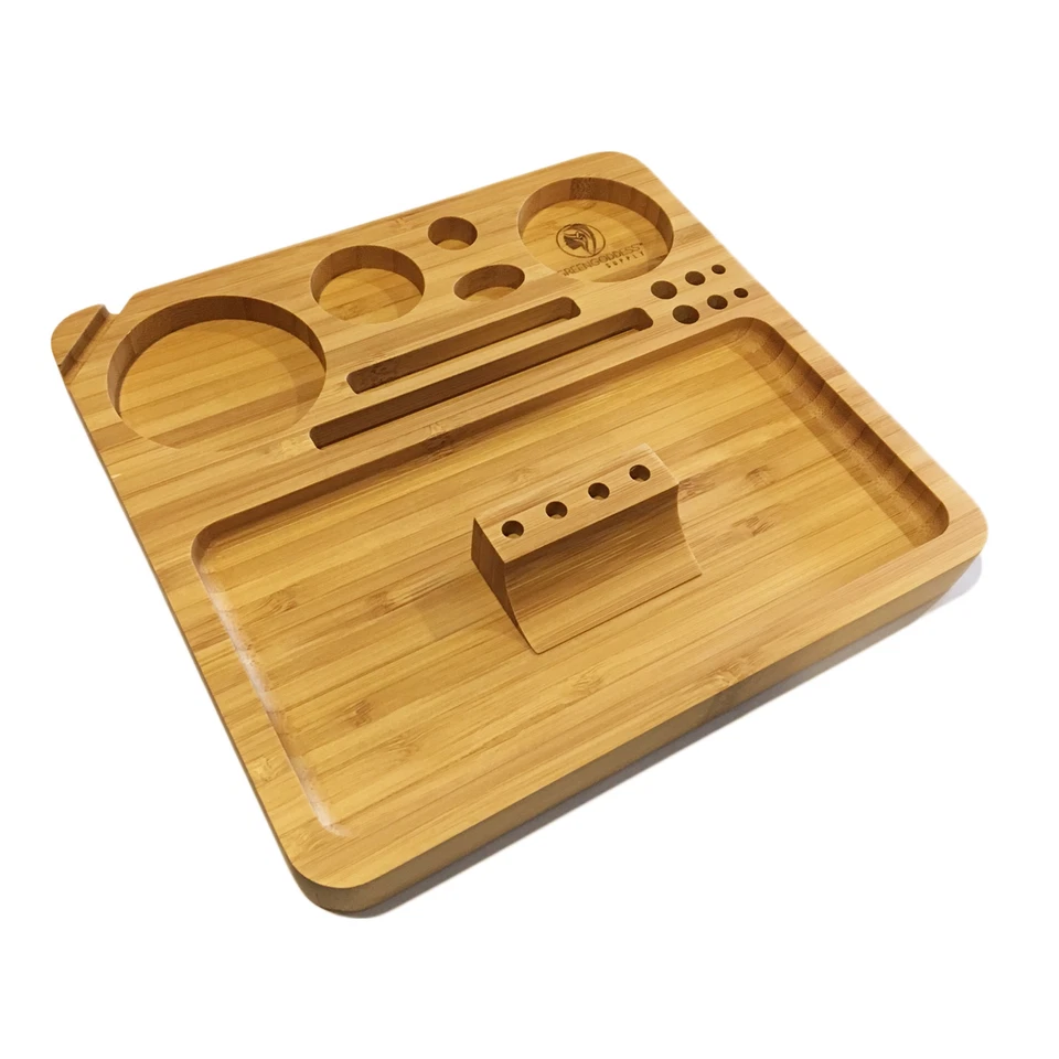 Bamboo Rolling Tray w/ Magnetized Rolling Jig (8.5" x 8") - Green Goddess Supply - Image 1 of 3