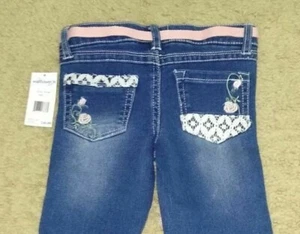 Wallflower Juniors, Girls Size 5, Flare Blue Jeans with Pink Belt. New With Tags - Picture 1 of 4