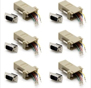 DB9-Male to RJ11/12 (6 wire) RS232 Modular Adapter Ivory, DB9 To RS232 6-Pack - Picture 1 of 5
