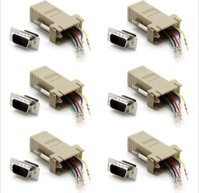 DB9-Male to RJ11/12 (6 wire) RS232 Modular Adapter Ivory, DB9 To RS232 6-Pack - Image 1 of 4