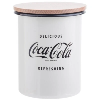 TableCraft's Coca-Cola Enamel Medium Canister with Lid 4.5 x 4.5 x 5.5", White, - Image 1 of 2