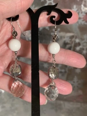 ❤️Avi Soffer White Agate Clear Quartz Briolette  Sterling Silver Earrings Israel - Image 1 of 4