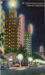 Miami Beach, FL Collins Ave At Night Linen Postcard Unposted - Picture 1 of 2