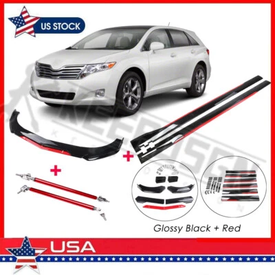 Kit de carrocería de piezas de faldones laterales divisor de labios para parachoques delantero rojo brillante para Toyota Venza Foto 1 de 4