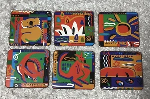 Lot of 6 Lawrence Denham Australia Coasters 4" Square Cork Back - Picture 1 of 6