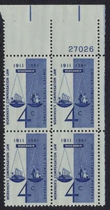 #1186 4c Workmen's Compensation Law, Plate Block [27026 UR] **ANY 5=FREE SHIP** - Picture 1 of 1