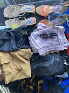 Womans’s Lot Misc. 9 Piece. Clothes L/XL, Shoes, And 1 Pair Sunglasses - Picture 1 of 19