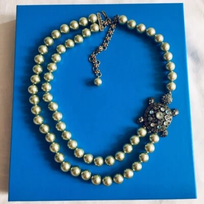 COLLAR COLGANTE CRISTAL SWAROVSKI PERLA SIMULADA TORTUGA VERDE HEIDI DAUS MG Foto 1 de 4