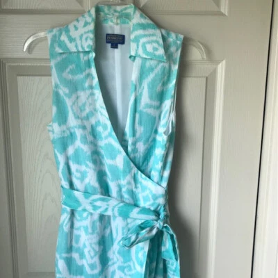 Pendleton Faux Wrap Dress Sleeveless Blue White Long Sleeve 100% Cotton Size 8 Foto 1 de 4