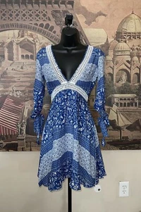 Lulu’s Adler Blue & White Print Crochet Lace Dress - Size XS - Picture 1 of 12