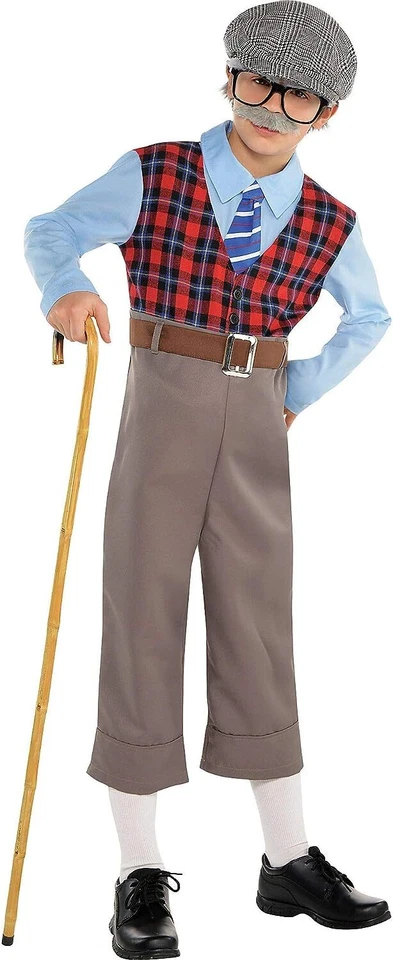 Old Geezer Man Child Costume Size Small 4 to 6 Jumpsuit and Belt Halloween