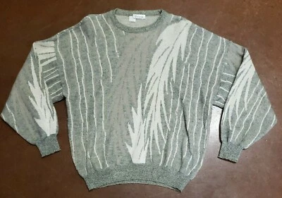 罕见复古 Damon Big Man 丙烯酸毛衣 XL 码米色灰色意大利制造 — 第 1/3 张图片