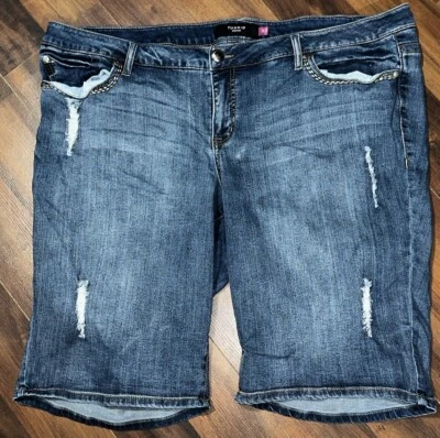 Torrid Bermuda Shorts Womens Size 26 Distressed Dark Denim High Rise Stretch - Image 1 of 4