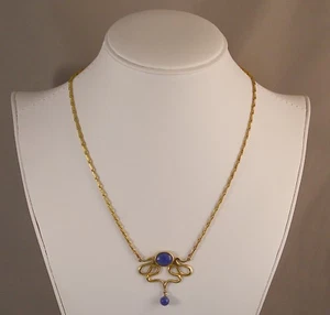 Schöne 9k Gelbgold Halskette mit königsblauen Lapislazuli Steinen 18 cm - Bild 1 von 3