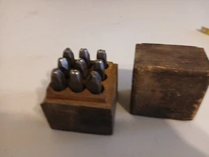 Vintage Number Punch 1/4 inch, 9 Piece Steel  Wood  - Picture 1 of 9