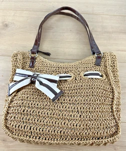 Borsa in paglia Braciano con fiocco bianco marrone - Foto 1 di 9