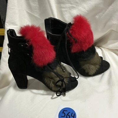 Capa Robin Tia para mujer punta abierta gamuza negra tacón de 3 pulgadas con piel delantera talla 6 Foto 1 de 4