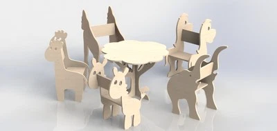 Kit of File For CNC Router Or Laser - Vector Of Table And Chair for Children 062 - Image 1 of 4