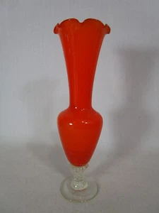 Vintage Mid Century Art Glass Bud Vase Orange Red Cased Glass - Picture 1 of 9
