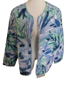 Chaqueta corta acolchada con cremallera frontal azul y verde Alfred Dunner talla 14 para dama - Imagen 1 de 5