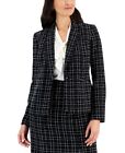 Kasper Black/Lily Women's Plaid Tweed Notched Collar 1-Button Jacket, Us 8