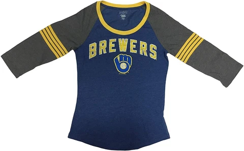 Milwaukee Brewers Women's 3/4 Sleeve Scoop Neck T-Shirt MEDIUM 8/10 Cover