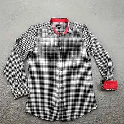Galaxy by Harvic Shirt Mens Small Black white Check Red Cuff Collar Button Up - Image 1 of 4