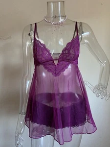 Victorias Secret Magenta Babydoll Lace Sheer Top Sept 2019 - Picture 1 of 10