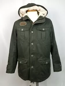 Armani Jeans Military Patch hooded Jacket Dark Green Sz L Faux Fur Utility Parka - Picture 1 of 12