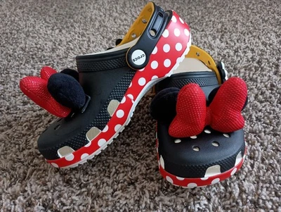 Crocs Classic Clog Disney Minnie Mouse Girls Size 2 Polka Dot Mickey Mouse Tail  - Image 1 of 4