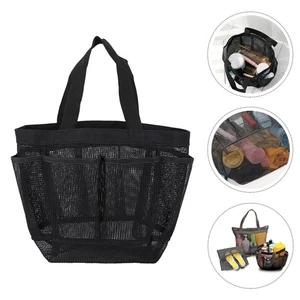 Multi-pocket Beach Tote Bag Travel Toiletry Storage Bag Net Mesh Bag (Black) - Picture 1 of 12