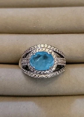 Bomb Party Ring Light Blue Quartz Size 6 RG34006 All Eyes On Me Rhodium Plating  - Image 1 of 4