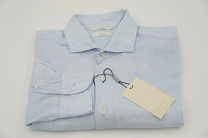 Men Suitsupply Shirt Blue Pure Linen Slim Size 41 L / 42L 16L / 16.5L MLA548 - Picture 1 of 7