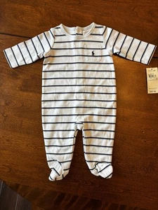 Neu mit Etikett Ralph Lauren Jungen 1 Stück blau gestreift - Größe 6 Monate - Bild 1 von 5