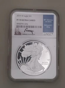 2019 W Silver EAGLE S$1 PF70 ULTRA CAMEO Silver Dollar coin - Picture 1 of 2