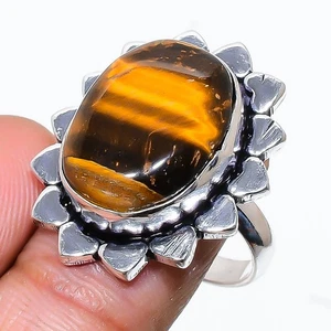 Tiger Eye Gemstone Handmade 925 Sterling Silver Jewelry Ring Size 8 z659 - Picture 1 of 2